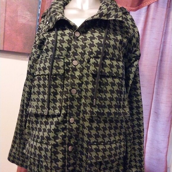 Adidas Ivy Park Hooded Twill Heavyweight Jacket Wild Pine Black Houndstooth - Picture 4 of 12